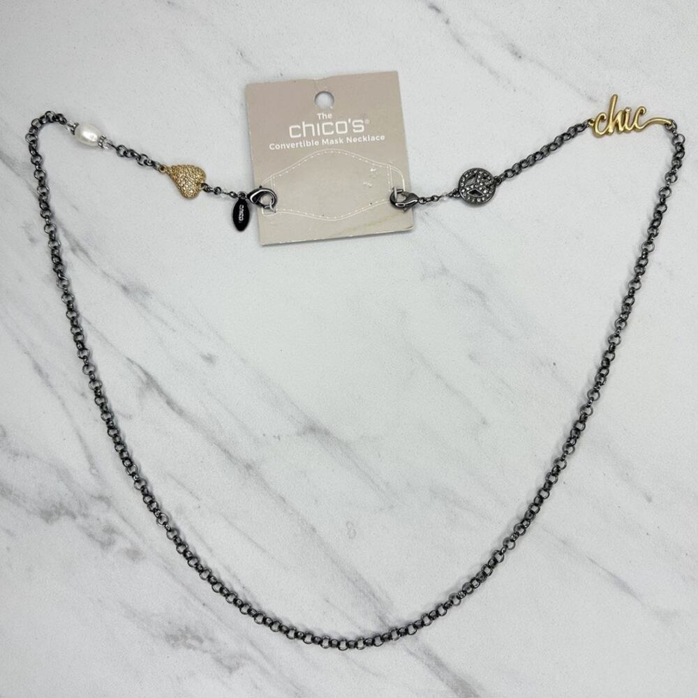 Chico's Convertible Mask Gunmetal Tone Necklace Chic Charm ✨